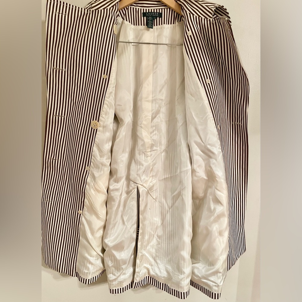 Lauren Ralph Lauren Women's Double Breasted Trench Coat Striped Coat Large - Picture 10 of 15